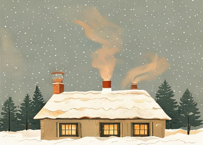 La chaleur s'échappe par une toiture mal isolée en hiver
